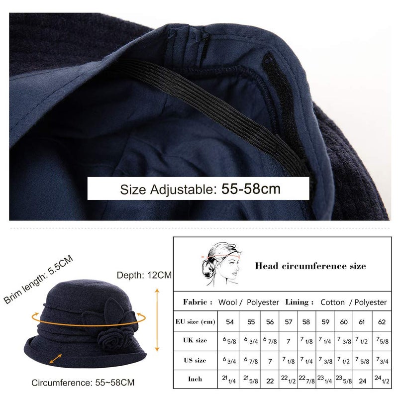 Comhats Womens Vintage Wool Felt Cloche Bucket Hat Winter Packable 1920s Fedora Bowler Church Derby Party Medium Red - Image 5
